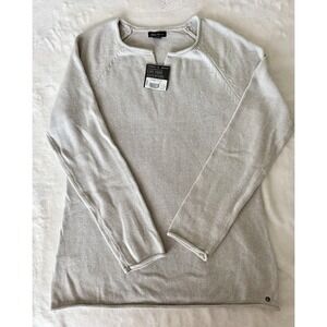 Eddie Bauer Sweater Womens Medium Heather Grey Cotton Knit Split Neck Collar (B3